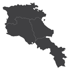 Armenia map. Map of Armenia in four main regions in grey color