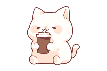 Cute cat drink juice cartoon vector icon illustration 