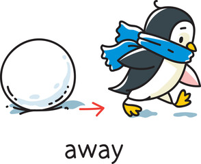 Preposition of movement. Penguin walks away from - 733995754