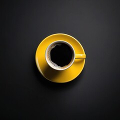 Obraz na płótnie Canvas A coffee in a yellow cup with a dark background