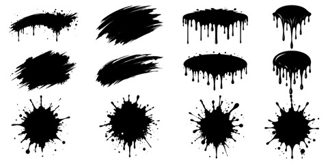 set of paint stroke, drip, splatter, stains collection. vector