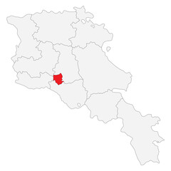 Map of Armenia with capital city Yerevan