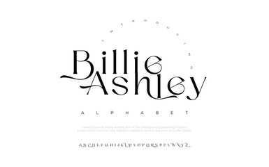Billie alphabet letters font and number. Typography elegant wedding classic lettering serif fonts decorative vintage retro concept. vector illustration