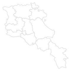 Armenia map. Map of Armenia in administrative provinces in white color