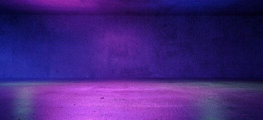 Empty wall illuminated by purple neon light