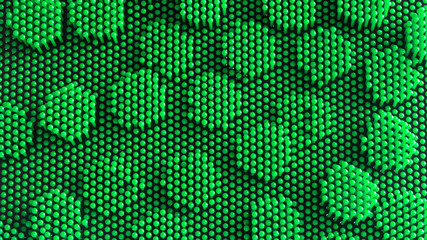 Abstract background or backdrop of many green parts on dark. Concept of science and exploration of...