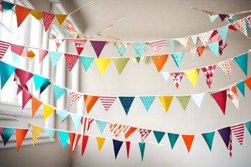 Fanions - Guirlande - Drapeaux - Triangles - Bannière festive et colorée pour la fête - Couleurs douces et harmonieuses
