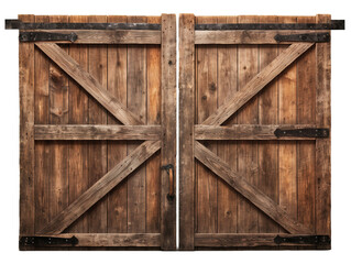 Rustic barn doors on white or transparent background
