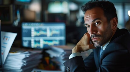 Fototapeta premium Financial data and paperwork for investment portfolio analysis by retirement fund manager