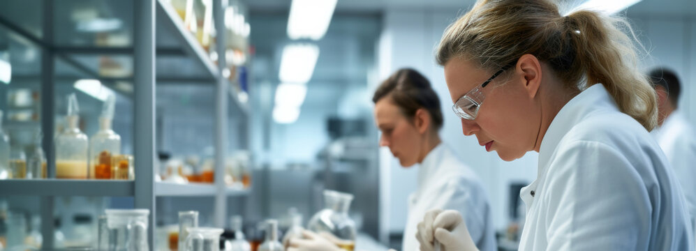 Food engineers in a sensory evaluation room, testing and evaluating food products for sensory attributes.