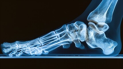 X-ray of the foot bones and joints with fracture.