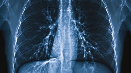 X-ray of a lung with pneumonia and pleural effusion. - obrazy, fototapety, plakaty
