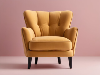 Fototapeta premium Tub chair mustard isolated on pink backgournd , luxury tub yellow chair.