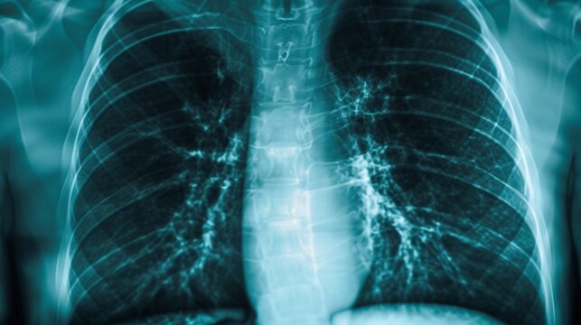 X-ray image of the lung with consolidation and pleural effusion.