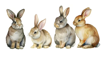 Foto op Canvas Group of rabbits on white background watercolor illustration © Oksana