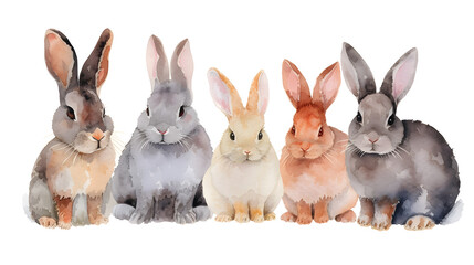 Fototapeta premium Group of rabbits on white background watercolor illustration