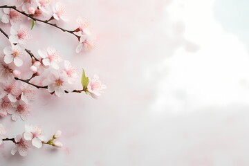 A high-resolution photo featuring top view of cherry blossoms on a soft pastel backdrop, ready for text overlay.