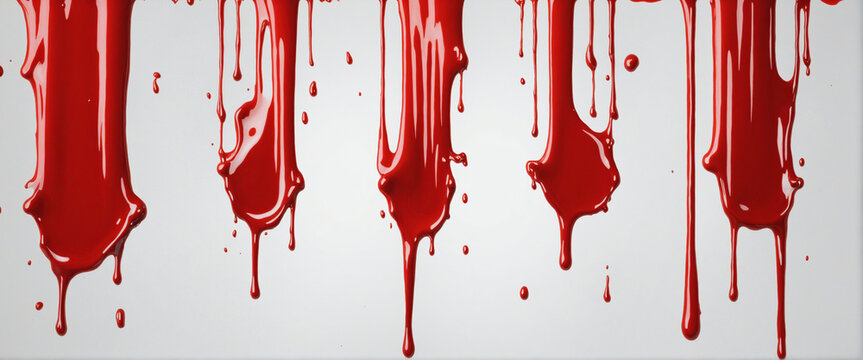 Dripping blood or red paint isolated on white background with clipping mask (alpha channel) for quick isolation