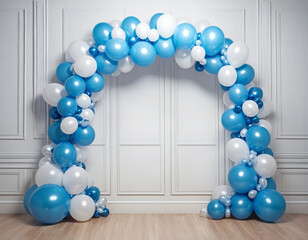 Modern room background with a blue balloon arch bridge.