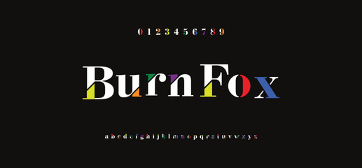 Burnfox Modern abstract digital alphabet font. Minimal technology typography, Creative urban sport fashion futuristic font and with numbers. vector illustration
