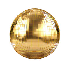 Golden disco mirror ball on white or transparent background