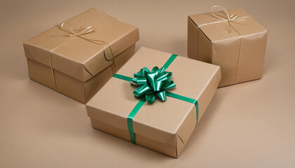 Brown craft paper wrapped gift boxes, with cut-out design