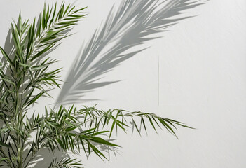 White wall with shadow and bamboo leaves