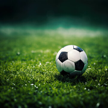 Dynamic soccer field with ball in play, showcasing the excitement of the game. AI generative.