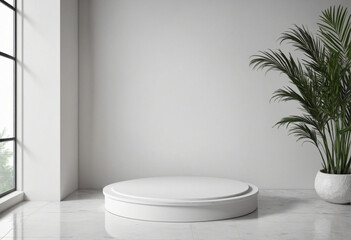 Elegant white marble podium with space for text or product on a stunning backdrop