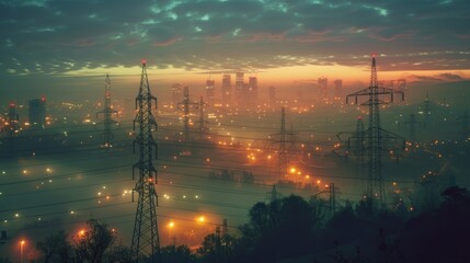 Naklejka premium Investment Sparks: Illuminating the Urban Landscape with Electric Potential