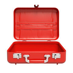Red suitcase with open lid on white or transparent background
