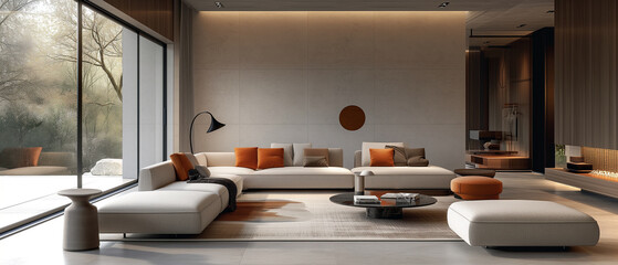 Interior design of fashionable luxurious living room. Real-estate, new build property industry concept