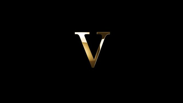 Golden letter V with gold particles and alpha channel, golden alphabet