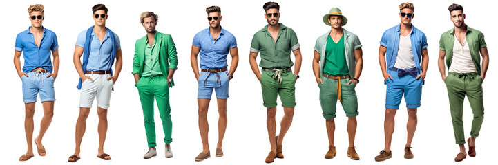 Set of colorful summer men's fashion on transparent background PNG