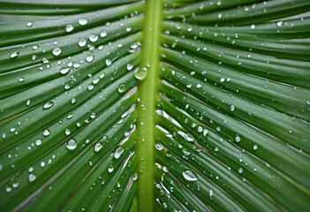 Exotic Coconut Palm Leaf with Dewdrops