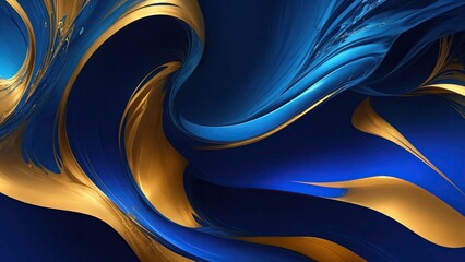 Obraz premium Vibrant Blue and gold flowing in a smooth wave of abstract Background