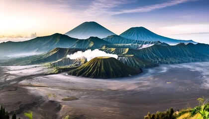 Strairway to Mount Bromo volcanoes in Bromo Tengger Semeru National Park, East Java, Indonesia - obrazy, fototapety, plakaty