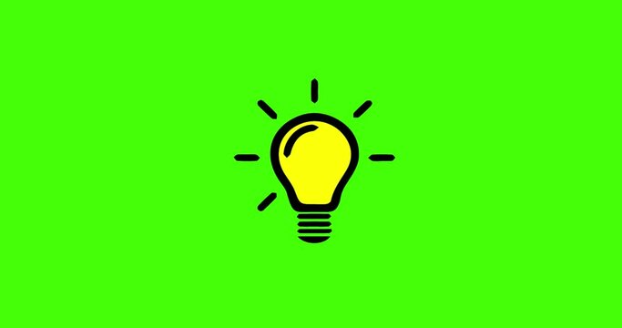 2d light bulb animation on a green screen. Light Bulb animation with key color. Chroma color. suitable for describe people thinking and many more