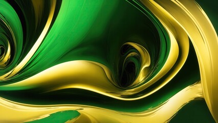Vibrant Green and gold flowing in a smooth wave of abstract Background