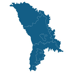 Moldova map. Map of Moldova in three main regions in blue color