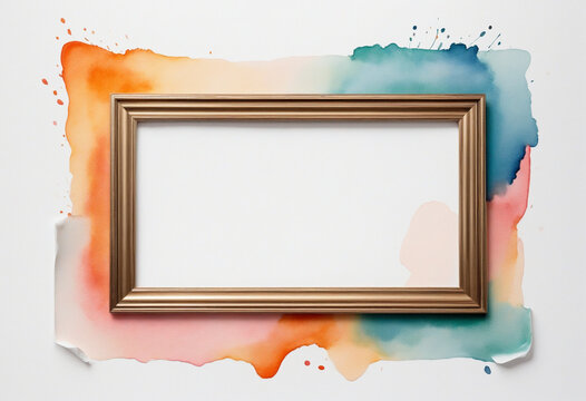 Colourful frame painted with watercolour with empty copy-space inside, isolated on transparent white background