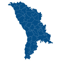Moldova map. Map of Moldova in administrative provinces in blue color