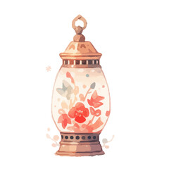 Ramadan Kareem Lantern Celebration: Vibrant Mosque Night with Arabic Lanterns and Islamic Oriental Garland - PNG Illustration for Muslim Holiday Design.