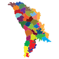 Moldova map. Map of Moldova in administrative provinces in multicolor