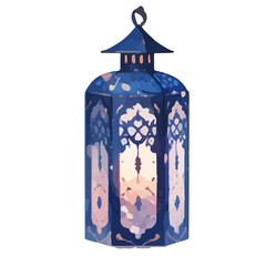 Ramadan Kareem Lantern Celebration: Vibrant Mosque Night with Arabic Lanterns and Islamic Oriental Garland - PNG Illustration for Muslim Holiday Design.