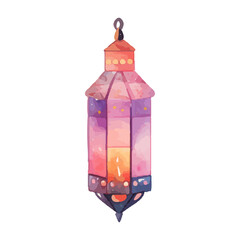 Ramadan Kareem Lantern Celebration, Vibrant Mosque Night with Arabic Lanterns and Islamic Oriental Garland - PNG Illustration for Muslim Holiday Design.