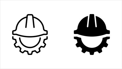 Construction helmet on the gear icons set. Construction, labor and engineering symbols. vector illustration on white background