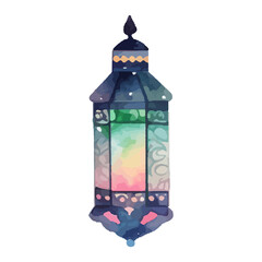 Ramadan Kareem Lantern Celebration, Vibrant Mosque Night with Arabic Lanterns and Islamic Oriental Garland - PNG Illustration for Muslim Holiday Design.