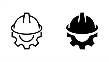 Fototapeta premium Construction helmet on the gear icons set. Construction, labor and engineering symbols. vector illustration on white background