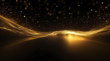 Fototapeta na wymiar Luxurious and futuristic golden empty stage, golden particles background in stage shape